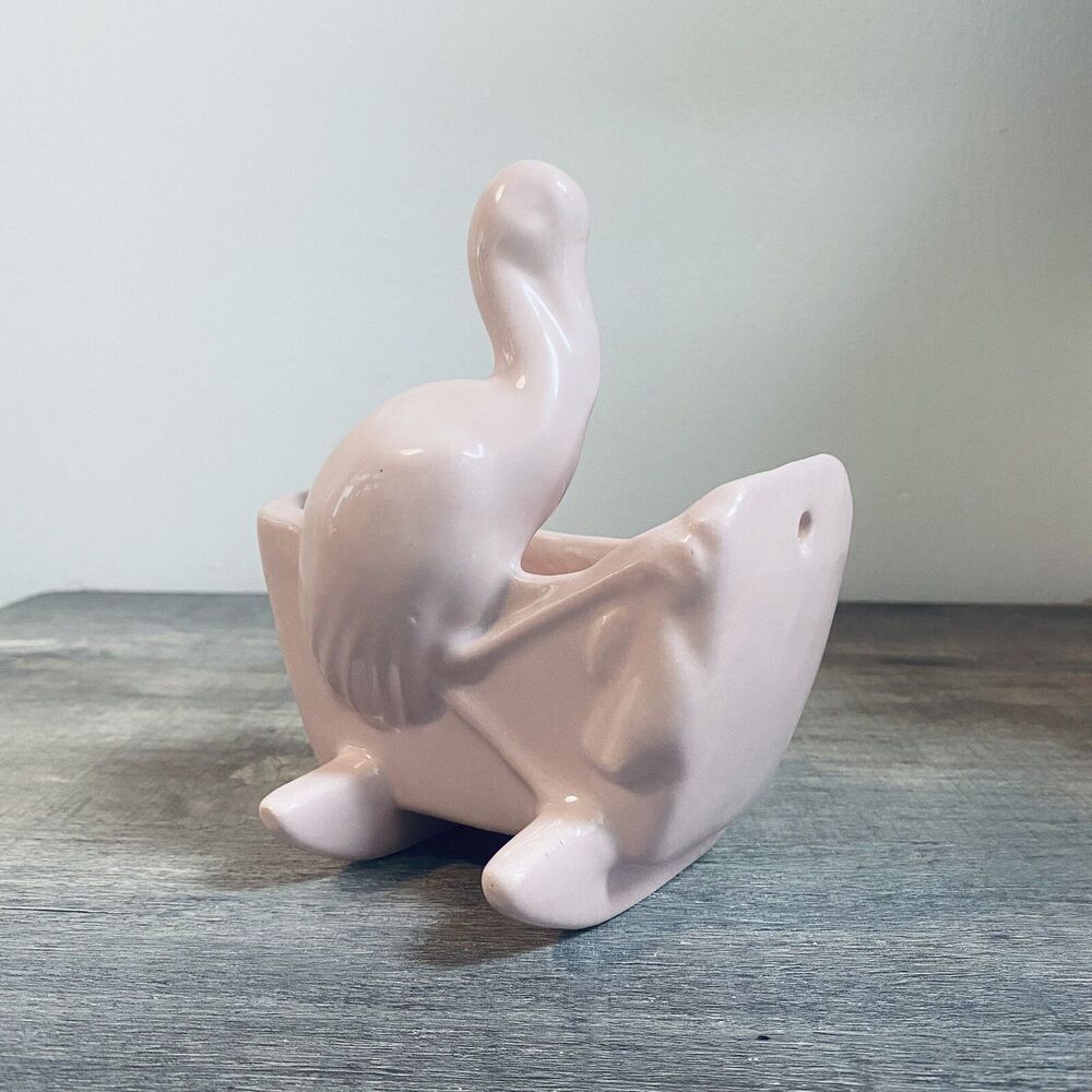 Vintage Haeger Pink Stork and Cradle Baby Girl Ceramic Planter Baby Nursery